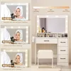 Makeup Vanity Desk with Mirror and Lights, Vanity Mirror with Lights Desk and Chair, 4 Drawers and 10 Lights, 3 Lighting Modes Adjustable Brightness Dresser