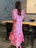 Vestidos casuais mulheres florais doces estilo francês Fairycore Midi High Street Estética Estética Hipster Temperament Summer Puff Sleeve