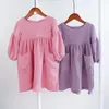 Autumn Spring Childrens Clothes Organic Cotton Double Gaze Loose Tickets Baby Girls Dress Fashion Princess Casual Kids Dresses 240407
