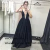 Party Dresses Elegant Black Prom Long 2024 Sheer V-neck Evening Dress Gowns With Pocket Vestidos De Fiesta Noche