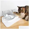 Cat Bowls Feeders Cat Bowls Feeders Double Transparent Dog Pet Non-Slip Raised Stand Single Water Feeder Puppy Elevated Feeding Food Dhagx