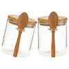 Garrafas de armazenamento 2 PCs Vidro Cadeias de tampas aéreas Terrarium Bamboo Recipientes Gotas de capa de alimentos Despensa