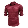 Herrklänningskjortor Luxury Bright Silk Ball Shirt Långärmad Casual Slim Muscle Button Down Plus Size S-3XL