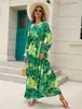 Повседневные платья женское платье с цветочным принтом Красивое летнее пляжное отдых элегантное длинное рукав Макси