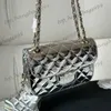 24C Luxury Brand Metallic Colors Patent Leather Pink Silver Gold Mini CF Shoulder Bags With Star Coin Pouch Chain Crossbody Classic Mini Flap Quiltad Purse 20cm