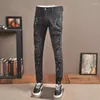 Jeans maschere streetwear maschi da uomo retrò grigio nero allungamento slim fit vintage designer dipinto dipinto pantaloni hip hop hombre