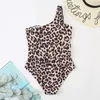 Women's Swimwear Sexy Leoprd Print Bikini One-shoulder Swimsuit Bowknot High Waisted Brazilian Beach Monokini Women Bathing Suit Biquini