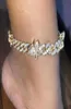 Iced Out Diamond Women Boday Chain Jewelry Rhinestone Cuban Link Anklets Chains Gold Silver Pink Butterfly Fashion Anklet Bracelet5709418