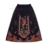 Ubranie etniczne 2024 Satynowa satynowa spódnica National Flower Hafdery Oriental Ulepszony A-line elastyczna talia folk