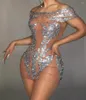 Stage Wear Sexy Evening Luxurious Silver Robe sans manches