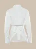 Taruxy White Shirt Femmes Blouse Col de remin-down Automne Laceve Lacet Up Sexy Chemis Shirts Elegant Ladies Streetwear Blusas 240417