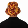 Berets Flame Pattern Bucket Hat Harajuku Desgin Hip Hop Fisherman Caps Soft Fold Travel Hiking Sunscreen Hats For Men Women Casual Cap