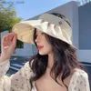 Visors Topless Hat Womens Summer Vinyl UV Protection Shell-like Bonnet Travel Vacation Face Cover Sun Hat Headband Ponytail Y240417