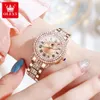 Olevs in Diamond Quartz Watch for Women inossidabile cinghia in acciaio inossidabile marca top brand orologio da polso in oro rosa per set regalo da donna 240409