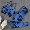 Kadınların Trachsuits Chrleisure Yoga Set Kadın Dikişsiz Kravat Boya Moda Push Up Bra Set Baskı Estetik Fitness Spor Salonu Yüksek Bel Kadın Pantolon Setl2403