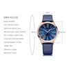 Montre-bracelets minifocus Femmes Watchs Strap en cuir bleu imperméable Top Top Quartz décontracté Ladys Wrist Watch Relogio Feminino