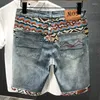 Men's Shorts Fashion White Blue Summer Quality Jeans Stitching Black Denim Knee-length High Ripped Retro Embroidery