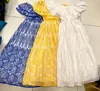 Tingfly 2024 borduurwerk elegante jurk voor vrouwen slash nek korte ruches mouw hoge taille uitgesneden midi jurken vrouwelijke zomer 240416