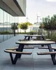 Camp Furniture Outdoor Cafeteria Table et chaise avec parapluie kit intégré Long Dining Public Public Iron Art Garden Galva