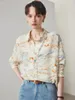 Bluzki damskie Suyadream Kobiety wydrukowane bluzą jedwabną krepę de chine Zamknij kołnierz Chicki 2024 Summer Casual Loose Top