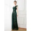 Party Dresses Prom Vintage Banquet Dark Green Floor-Length Sequined Evening Gown Bridesmaid Wedding Dress V-Neck Elegant Slim Costumes