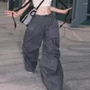 Pantaloni da donna Qweek y2k grigio pantaloni della tuta larghi donne in vita alta hip hop paracadute harajuku streetwear streetwear jogger oversize