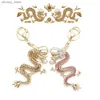 Keychains Lanyards Dalaful Rhinestone Dragon Key Rings Holder Simuleerde Pearl Crystal Animal Keychains voor autokharings tas Charms K341D Y240417