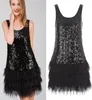 Fashion Petite plume noire à paillettes Bodycon Robe courte cocktail robes scoop cou mini robes de bal formelles réelles PO7773390