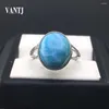 Clusterringen Vantj Elegant Natural Larimar verstelbare vaste stof 925 Silver Fine Jewelry For Women Girl Party Gift Water Patroon