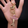 KeyChains Lanyards Dancer Ballet Keychain Pink Rhinestone Ballerina Key Chains Gifts Presentes para Mulheres para Meninas Presente de Joias Llavers K9232S01 Y240417