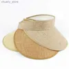 Visori Donne Simple Paglie Cappello Long Brim Top Svuota Sundi di Sun Bola Female Travel Beach Castoio Solido Visor Summer Regolable Regolable Y240417