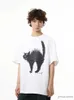 Mäns T-shirts 2024 Högkvalitativ bomullst-shirt retro friterad katt kortärmad t-shirt män lös design känner nisch topp-t-shirtälskare