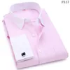 Men's Dress Shirts Men French Cufflinks White Collar Design Solid Color Jacquard Fabric Male Gentleman Long Sleeves Shirt