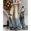 Kvinnors jeans JMPRS American Hole Streetwear Women High midja Hip Hop Loose Denim Trousers Casual Vintage Harajuku BF Wide Leg Pants