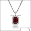 Colliers pendants Colliers pendants 18 carats en or Collier de zircon rempli émeraude carré noir pierre de pierre rose rouge Rose Birthstone Gift pour h dhw5h