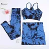 Women's Tracksuits CHRLEISURE 2/3PCS Tie Dye Yoga Set Seamless Sports Suit for Women Elastic Gym Athletic Fitness Outfit Outdoor Running SportswearL2403