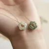 925 Sterling Silber Halskette Frauen Schmuck18K Gold plattiert Halshaut Blume Jade Halskette