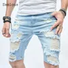 Samlona Men Leisure épissé la mode Hip Hop Demin Shorts Summer Sexy Ripped Jeans Mâle Skinny décontracté shorts 240417 Male