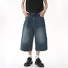Mäns jeans firranch 2024 Deep Blue Baggy Jorts för män Kvinnor överdimensionerade vidben blossade shorts capri denim byxor
