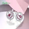 Sırtlar Küpe Santuzza Pure 925 STERLING Gümüş Kadınlar Yaratan Ruby White Cz Zarif Kırmızı Çember Partisi Düğün Güzel Takı