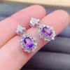 Studörhängen Natural Real Purple Amethyst Earring Flower Style 4 6mm 0.5CT 2st Gemstone 925 Sterling Silver Fine Jewelry L243170