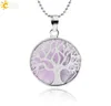 CSJA Natural Round Stone Kabbalah Tree of Life Pendant Necklaces Rose Quartz White Crystal Lapis Lazuli Tiger Eye Amethyst Necklac2489222