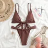 Frauen Badebekleidung schwarzes Dreieck sexy Bikini Tanga String Verband Badeanzug Zwei -Stück Urlaub Tropische Frauen Strandbekleidung Badeanzug Mujer