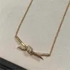 Simple Luxury Tiffenny Brand Pendant Necklace HANDI High Quality Jewelry T Family Knot Series Diamond Rose Gold Flat Replacement Straight