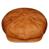 Berets skórzany kapelusz beretu jesienna brytyjska retro cowhide ośmiokątna kapelusz zimowy newsboy malarz cap kawa boina hombre D24417