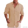 Camisetas masculinas linho de algodão Autumn Hot Selling Mens camisa de manga longa de cor sólida estilo casual de tamanho masculino camisa de linho casual