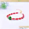 Beaded Strand Wholesale Light Red Natural Crystal Bracelets Rice Shape Bead Bracelet Lucky For Women Girl Single Lap Jewelry Drop Deli Dhqql