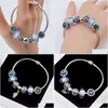 Bärade Edell 100% 925 Sterling Sier Charm Beads Armband Blue Crystal Collocation Armband Lämpligt för kvinnor DIY Bangles Skicka Dr Dhhgh