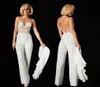 Custom Made Lace Jumpsuit Evening Dresses Detachable Train Qatar 2023 Sexy Illusion Bodice Chiffon Backless Beach Bridal Gowns4017145