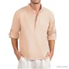 Men's T-Shirts Spring Summer Mens Linen Long Sleeve T-Shirt Loose Solid Color Tops Casual Breathable Cotton Linen Shirt